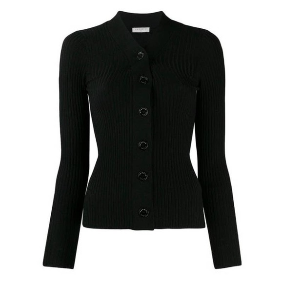 Sandro Black Ribbed Button Front Gabrielle Knit Cardigan - Picture 4 of 12